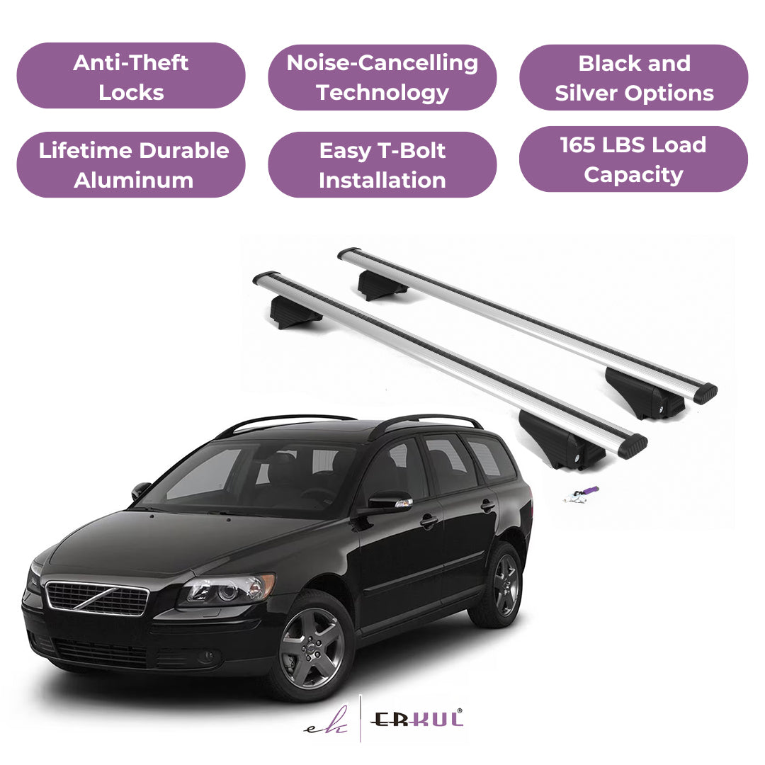 Roof Rack Cross Bars with Extended Bar Design for Volvo V50 SW 2005-2011  - Silver