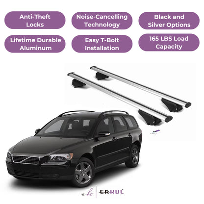 Roof Rack Cross Bars with Extended Bar Design for Volvo V50 SW 2005-2011  - Silver