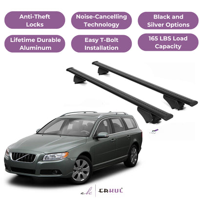 ERKUL Roof Rack Cross Bars for Volvo V70 2008-2010 for Raised Rails - Black