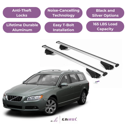 Roof Rack Cross Bars with Extended Bar Design for Volvo V70 2008-2010  - Silver