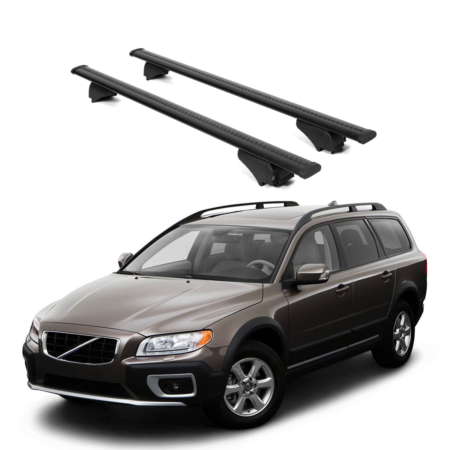 ERKUL Roof Rack Cross Bars for Volvo XC70 2008 2016 For Raised Rails  - Black