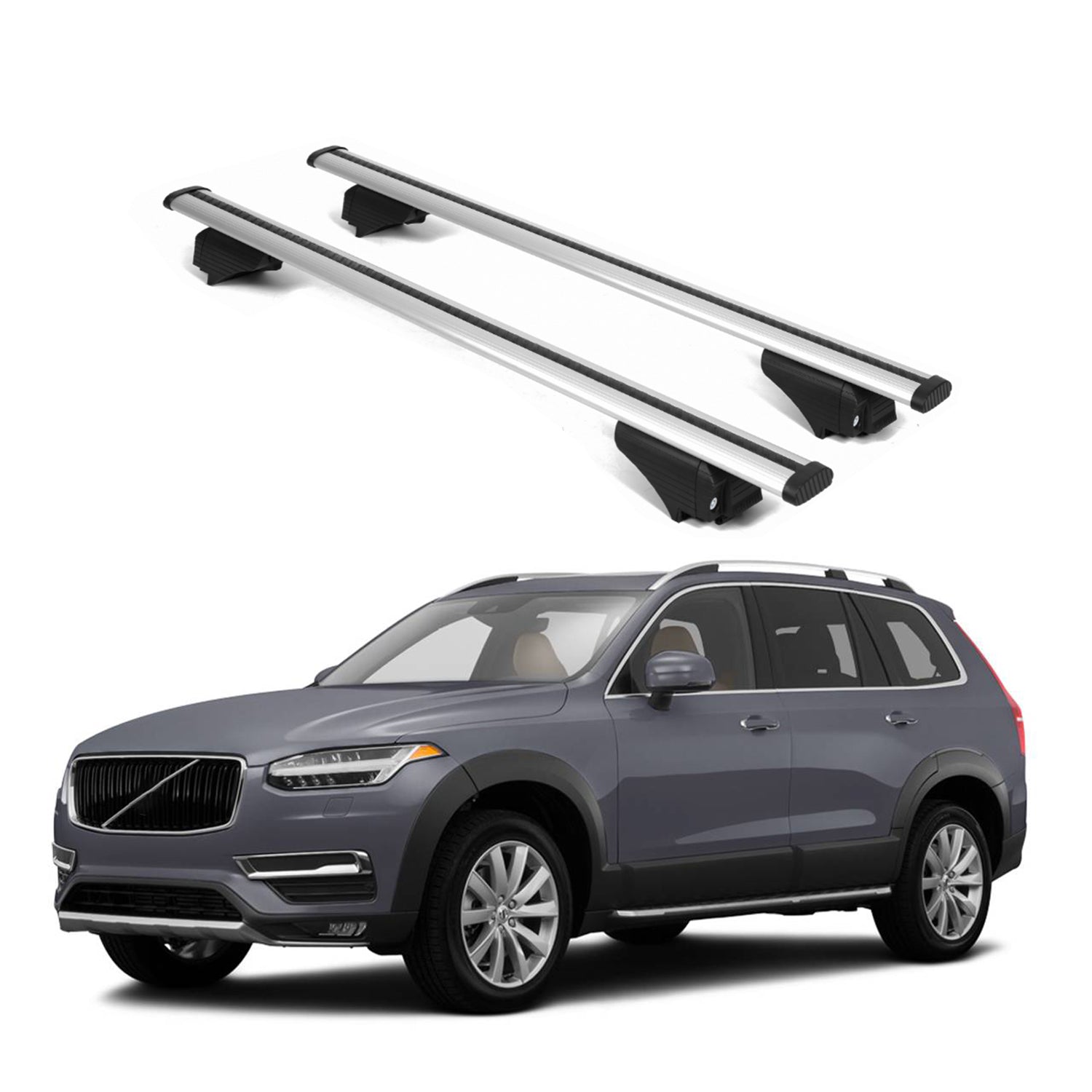 ERKUL Roof Rack Cross Bars for Volvo XC90 2016-2025 for Raised Rails - Silver