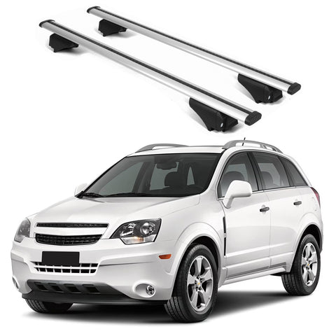 ERKUL Roof Rack Cross Bars for Chevrolet Chevy Captiva 2012 2015 | Aluminum Crossbars with Anti Theft Lock for Rooftop | Compatible with Raised Rails   - Silver