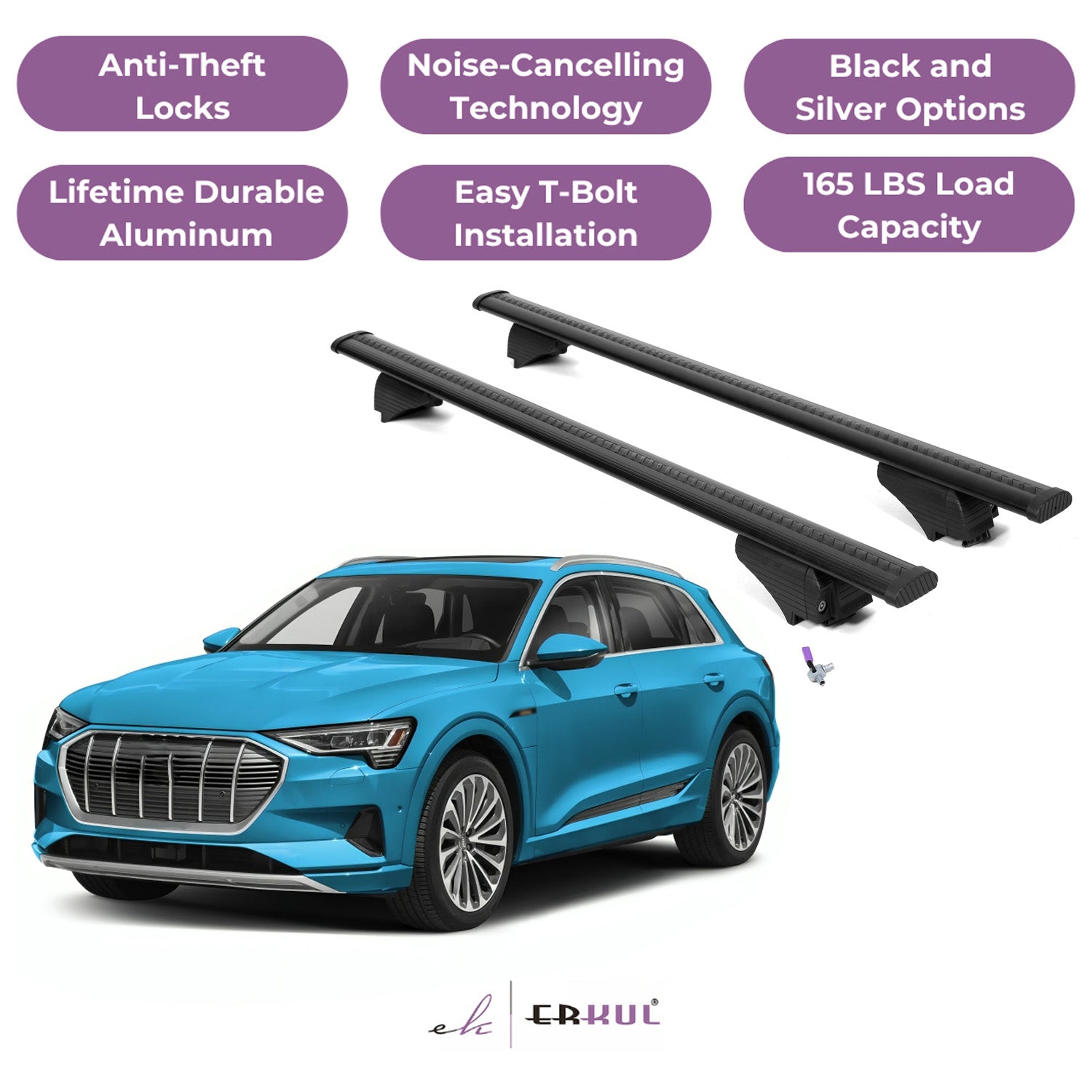 Roof Rack Cross Bars with Extended Bar Design for Audi e-tron 2019-2023  - Black