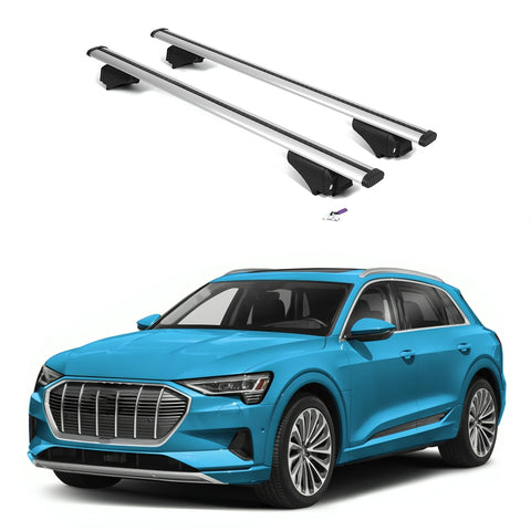 ERKUL Roof Rack Cross Bars for Audi e-tron 2019-2023 | Aluminum Crossbars with Anti Theft Lock for Rooftop | Compatible with Flush Rails - Silver