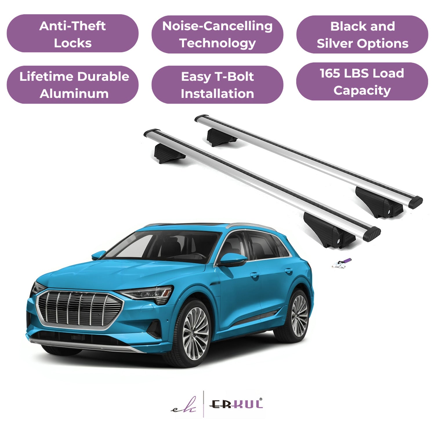 Roof Rack Cross Bars with Extended Bar Design for Audi e-tron 2019-2023  - Silver