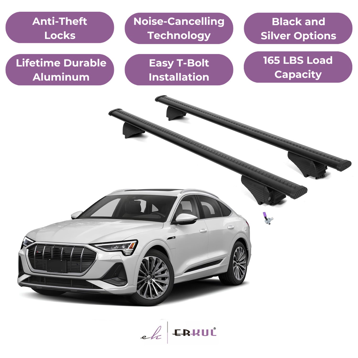 Roof Rack Cross Bars with Extended Bar Design for Audi e-tron Sportback 2020-2023 - Black