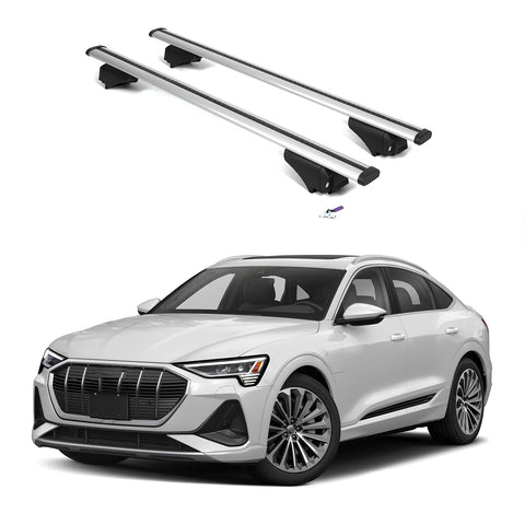 ERKUL Roof Rack Cross Bars for Audi e-tron Sportback 2020-2023 | Aluminum Crossbars with Anti Theft Lock for Rooftop | Compatible with Flush Rails - Silver