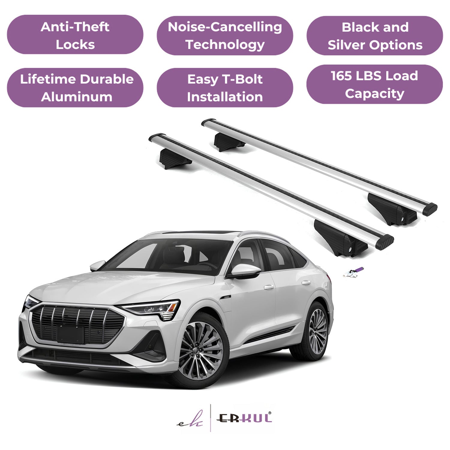 Roof Rack Cross Bars with Extended Bar Design for Audi e-tron Sportback 2020-2023 - Silver