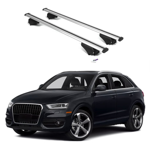 ERKUL Roof Rack Cross Bars for Audi Q3 2015-2018 | Aluminum Crossbars with Anti Theft Lock for Rooftop | Compatible with Flush Rails - Silver