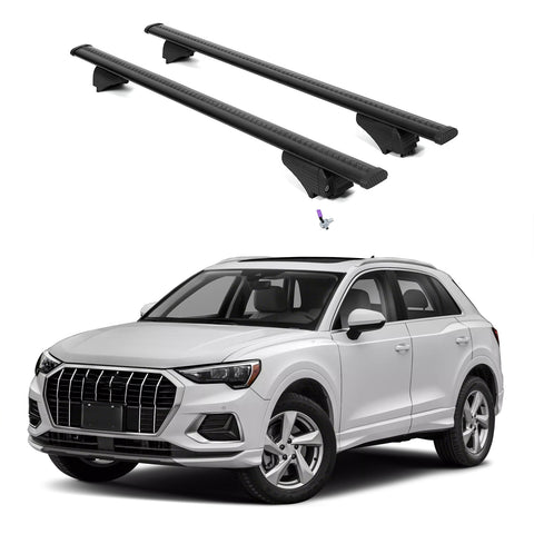 ERKUL Roof Rack Cross Bars for Audi Q3 2019-2024 | Aluminum Crossbars with Anti Theft Lock for Rooftop | Compatible with Flush Rails - Black