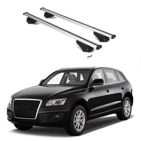 ERKUL Roof Rack Cross Bars for Audi Q5 2009-2017 | Aluminum Crossbars with Anti Theft Lock for Rooftop | Compatible with Flush Rails - Silver