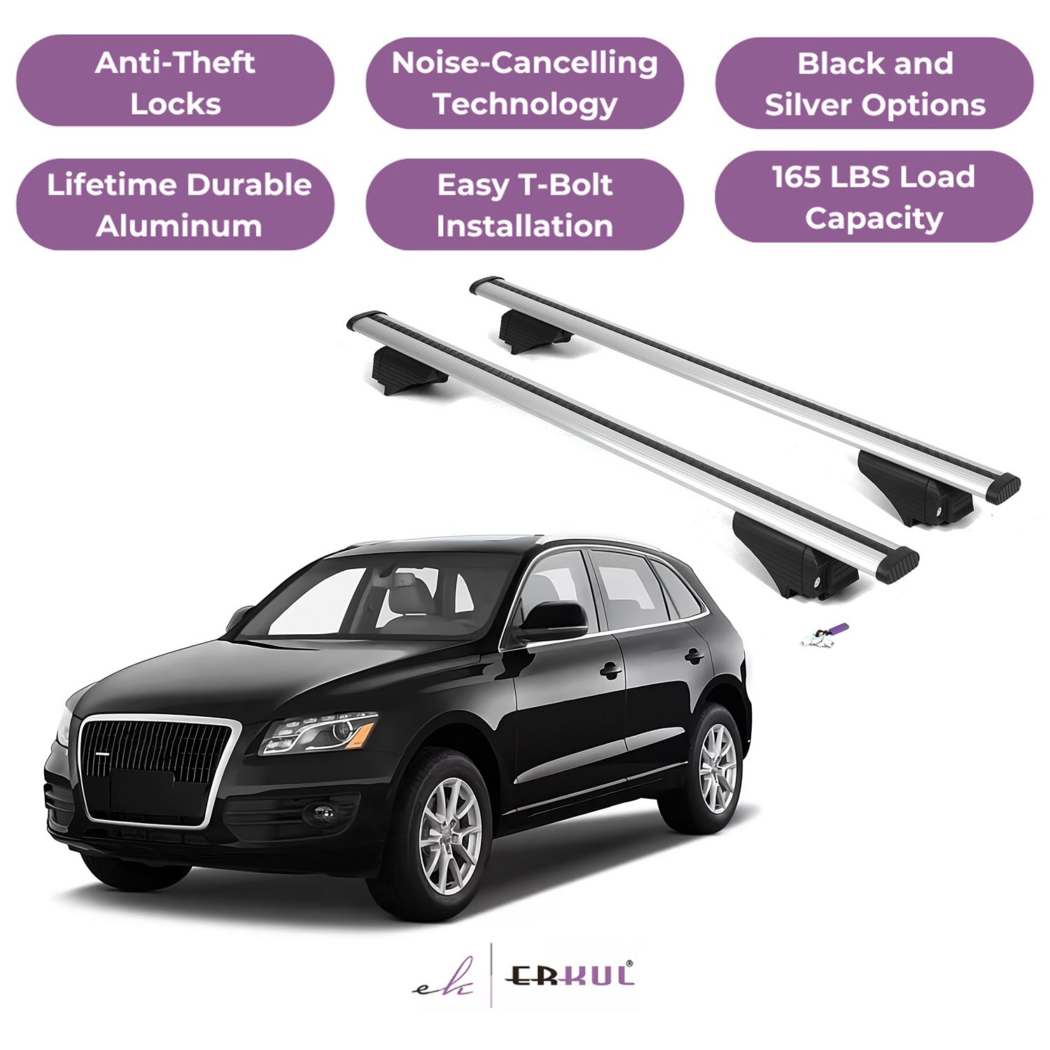 Roof Rack Cross Bars with Extended Bar Design for Audi Q5 / SQ5 2009-2017  - Silver