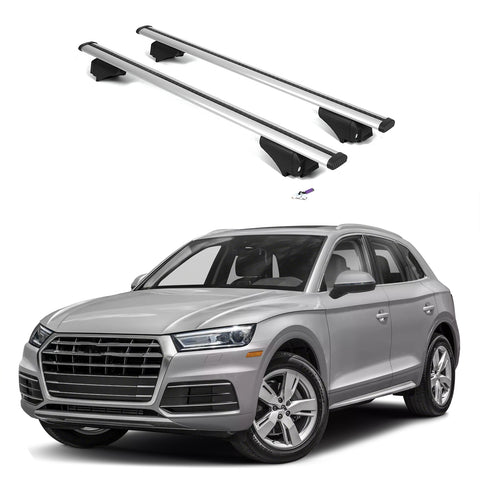 ERKUL Roof Rack Cross Bars for Audi Q5 2018-2024 | Aluminum Crossbars with Anti Theft Lock for Rooftop | Compatible with Flush Rails - Silver