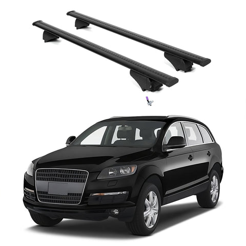 ERKUL Roof Rack Cross Bars for Audi Q7 2007-2015 | Aluminum Crossbars with Anti Theft Lock for Rooftop | Compatible with Flush Rails - Black