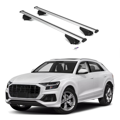 ERKUL Roof Rack Cross Bars for Audi Q8 2019-2024 | Aluminum Crossbars with Anti Theft Lock for Rooftop | Compatible with Flush Rails - Silver