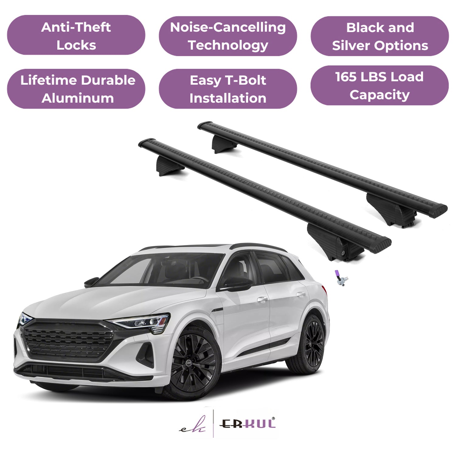 ERKUL Roof Rack Cross Bars for Audi Q8 e-tron 2024-2025 with Flush Rails - Black