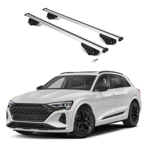 ERKUL Roof Rack Cross Bars for Audi Q8 e-tron 2024-2025 | Aluminum Crossbars with Anti Theft Lock for Rooftop | Compatible with Flush Rails - Silver