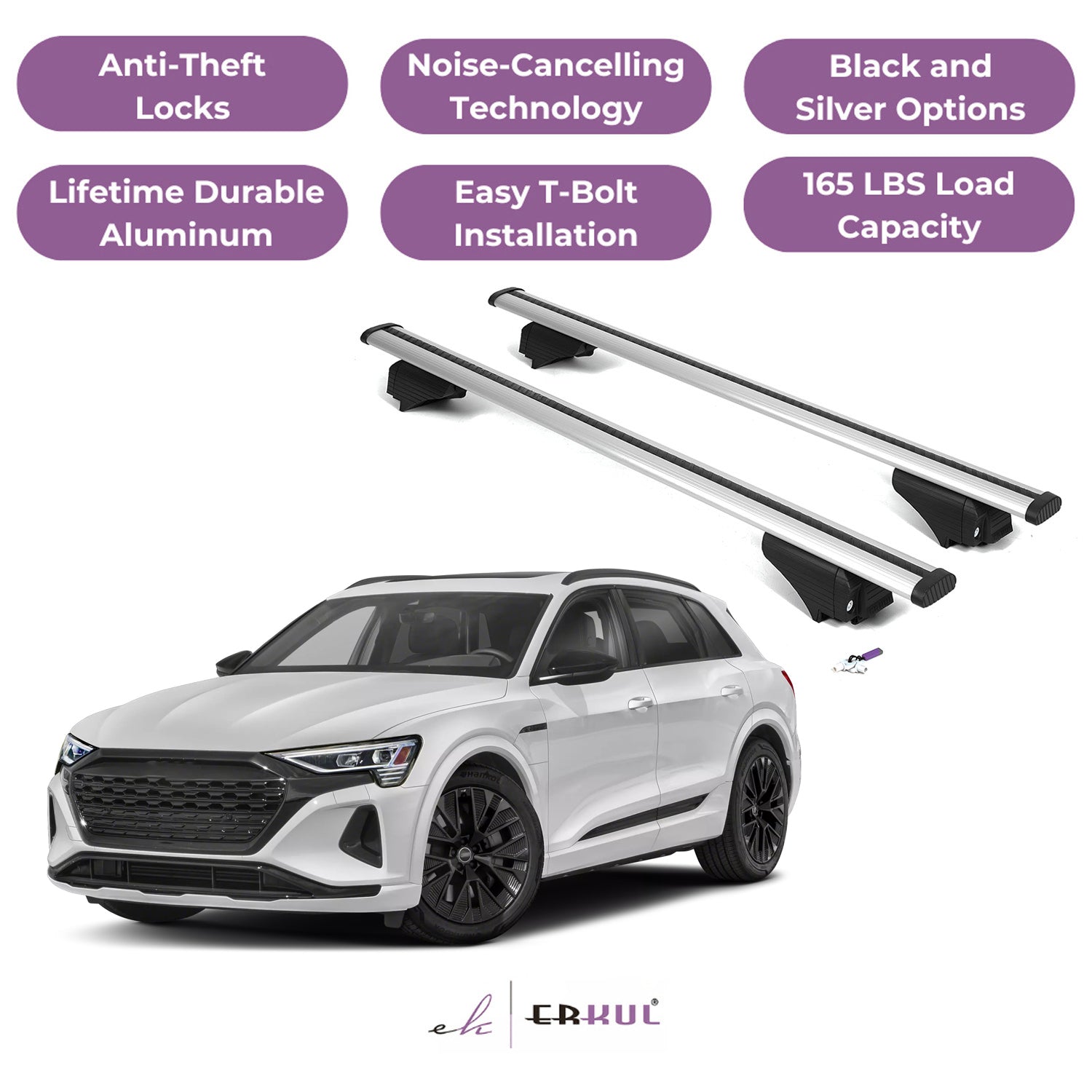 ERKUL Roof Rack Cross Bars for Audi Q8 e-tron 2024-2025 - Flush Rails - Silver