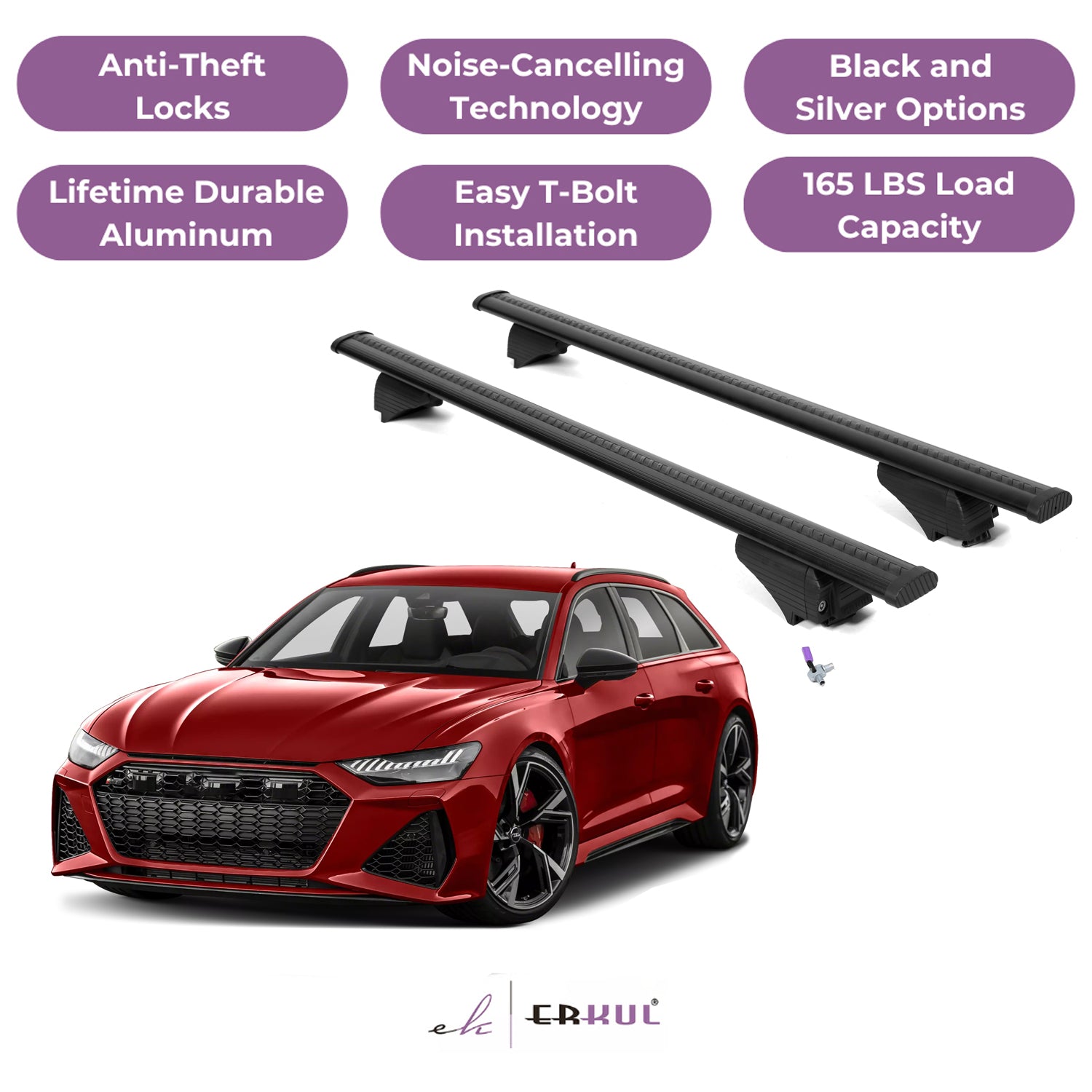Roof Rack Cross Bars with Extended Bar Design for Audi RS6 RS6 Avant 2021-2025 - Black