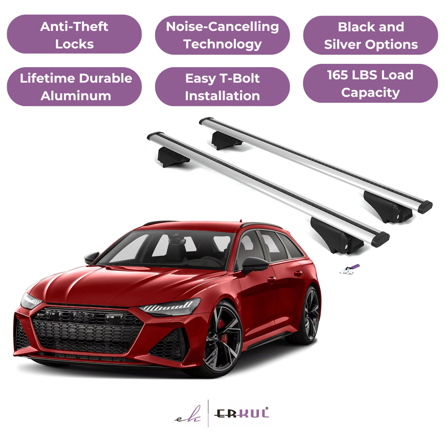 ERKUL Roof Rack Cross Bars for Audi RS6 RS6 Avant 2021-2025 - Silver