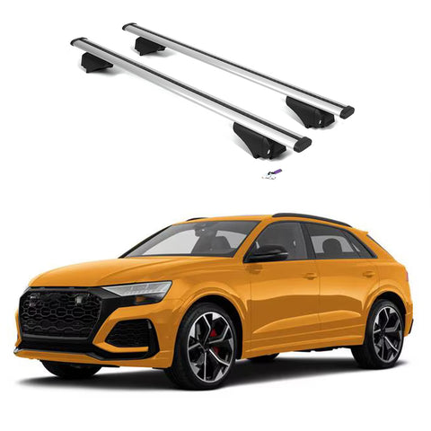 ERKUL Roof Rack Cross Bars for Audi RSQ8 2020-2024 | Aluminum Crossbars with Anti Theft Lock for Rooftop | Compatible with Flush Rails - Silver