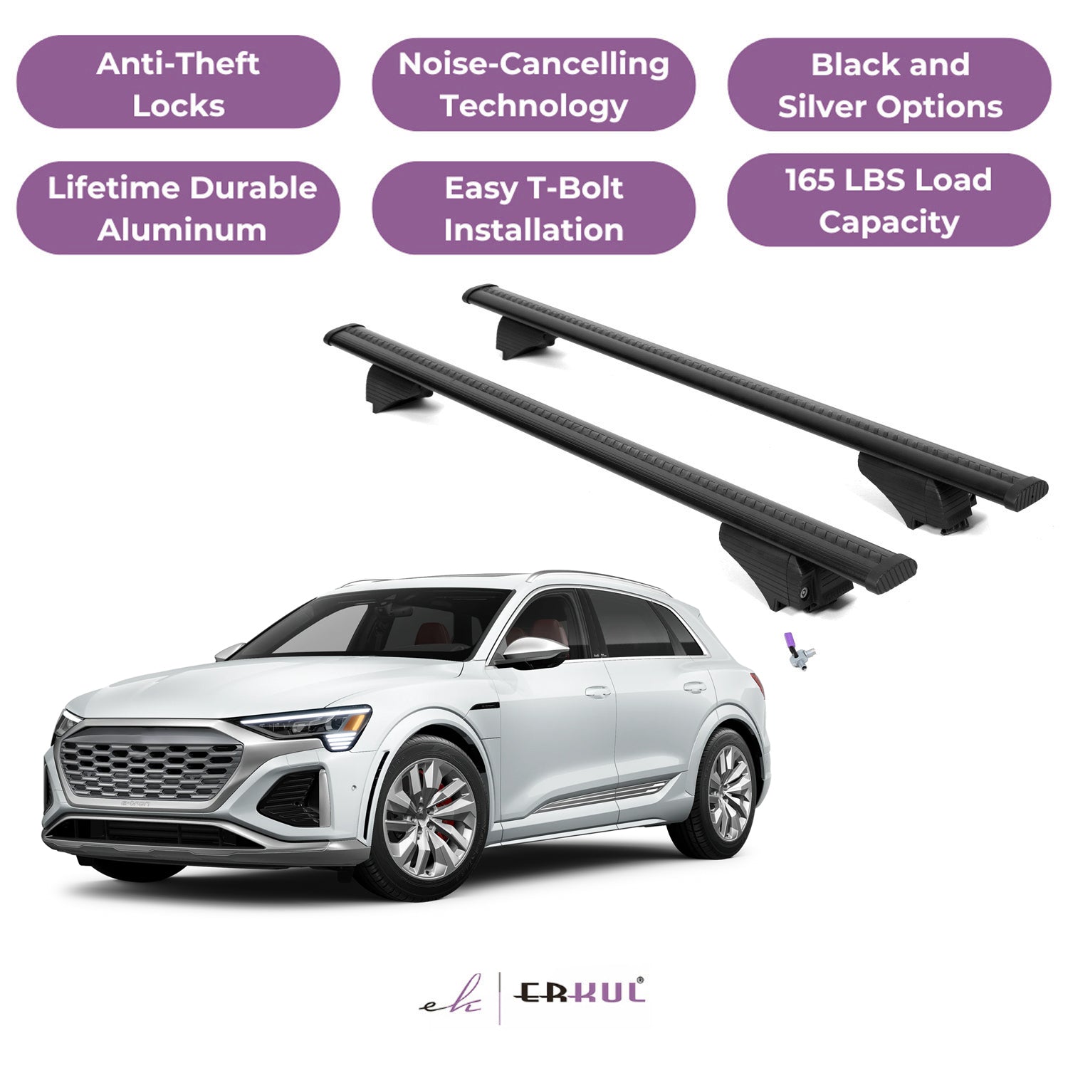 ERKUL Roof Rack Cross Bars for Audi SQ8 e-tron 2024-2025 - Flush Rails - Black