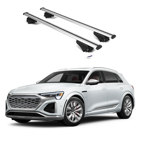 ERKUL Roof Rack Cross Bars for Audi SQ8 e-tron 2024-2025 | Aluminum Crossbars with Anti Theft Lock for Rooftop | Compatible with Flush Rails - Silver