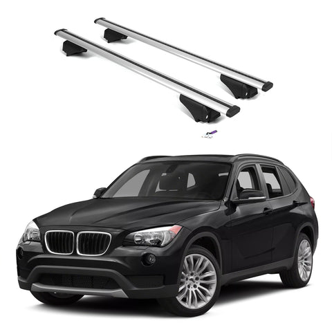 ERKUL Roof Rack Cross Bars for BMW X1 E84 2011-2015 | Aluminum Crossbars with Anti Theft Lock for Rooftop | Compatible with Flush Rails - Silver