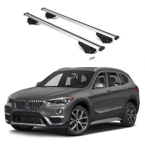 ERKUL Roof Rack Cross Bars for BMW X1 F48 2016-2022 | Aluminum Crossbars with Anti Theft Lock for Rooftop | Compatible with Flush Rails - Silver