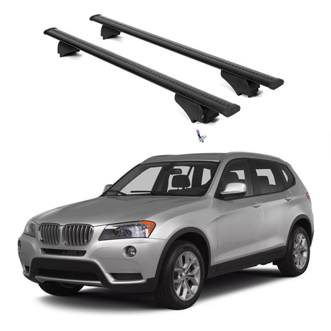 ERKUL Roof Rack Cross Bars for BMW X3 F25 2011-2017 | Aluminum Crossbars with Anti Theft Lock for Rooftop | Compatible with Flush Rails - Black