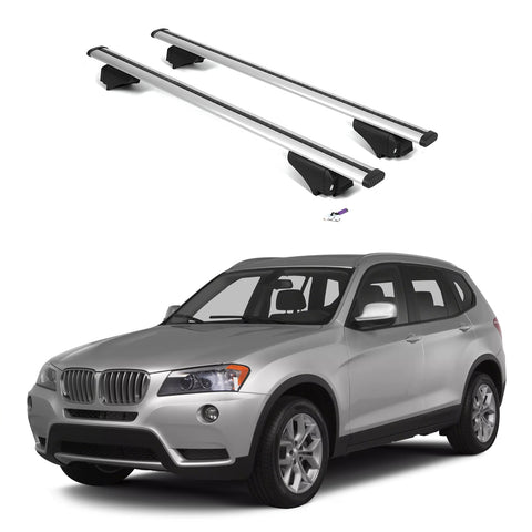 ERKUL Roof Rack Cross Bars for BMW X3 F25 2011-2017 | Aluminum Crossbars with Anti Theft Lock for Rooftop | Compatible with Flush Rails - Silver