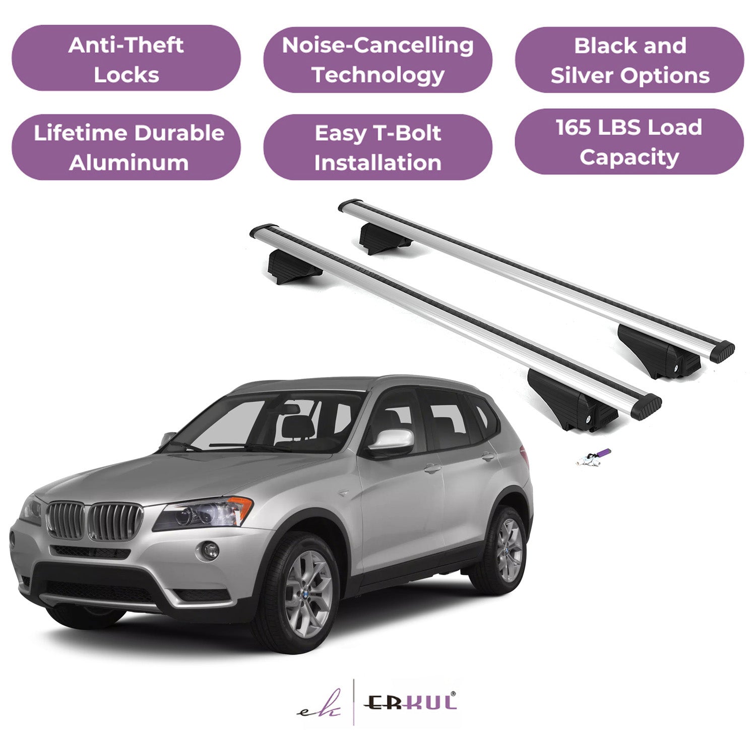 Roof Rack Cross Bars with Extended Bar Design for BMW X3 F25 2011-2017  - Silver