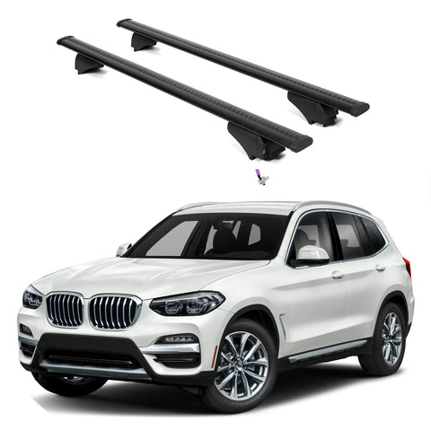 ERKUL Roof Rack Cross Bars for BMW X3 G01 2018-2024 | Aluminum Crossbars with Anti Theft Lock for Rooftop | Compatible with Flush Rails - Black