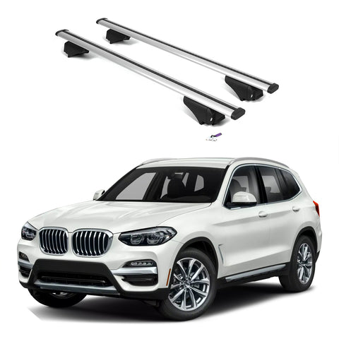 ERKUL Roof Rack Cross Bars for BMW X3 G01 2018-2024 | Aluminum Crossbars with Anti Theft Lock for Rooftop | Compatible with Flush Rails - Silver