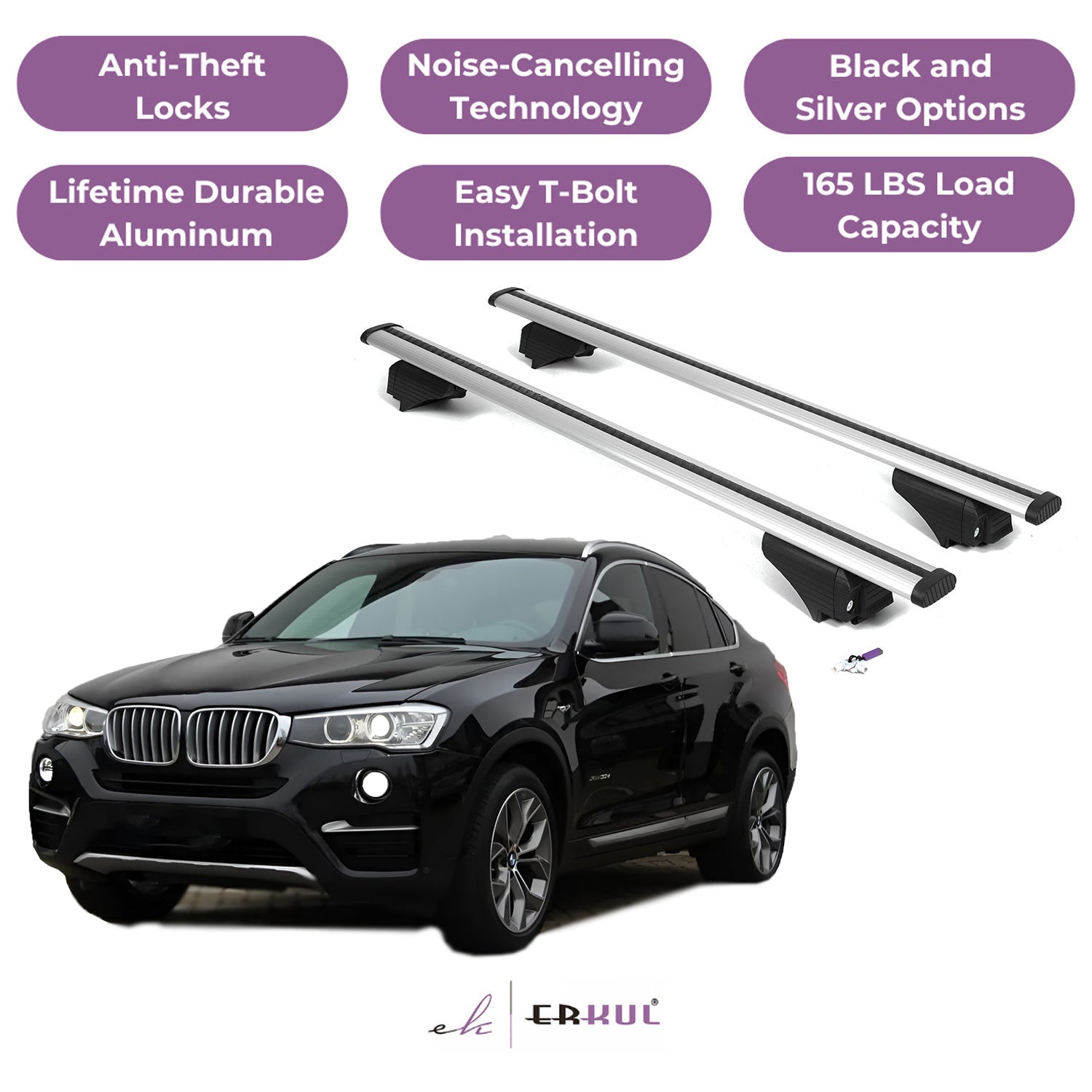 Roof Rack Cross Bars with Extended Bar Design for BMW X4 F26 2015-2018 - Silver