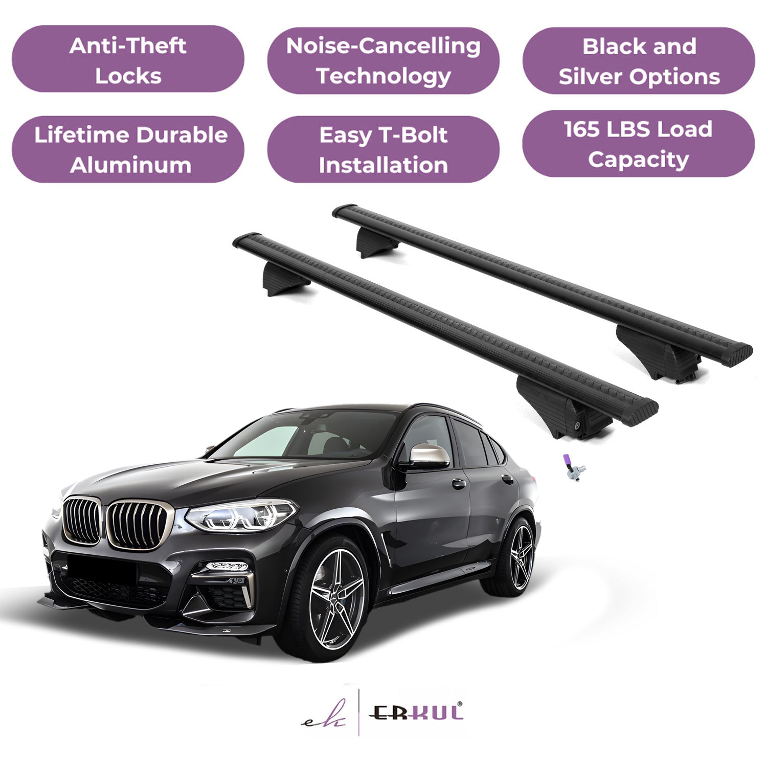 Roof Rack Cross Bars with Extended Bar Design for BMW X4 G02 2019-2025 - Black