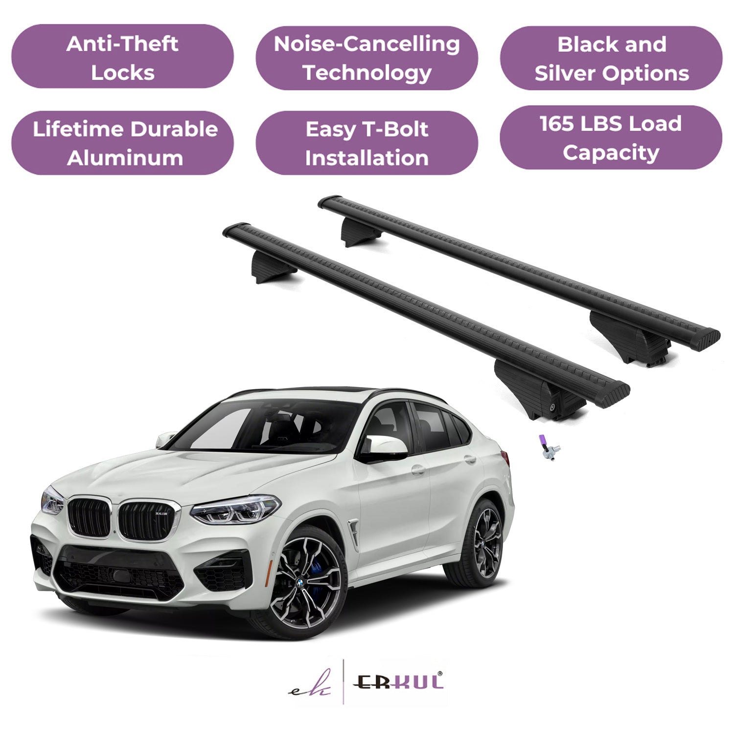 Roof Rack Cross Bars with Extended Bar Design for BMW X4M F98 2019-2025  - Black