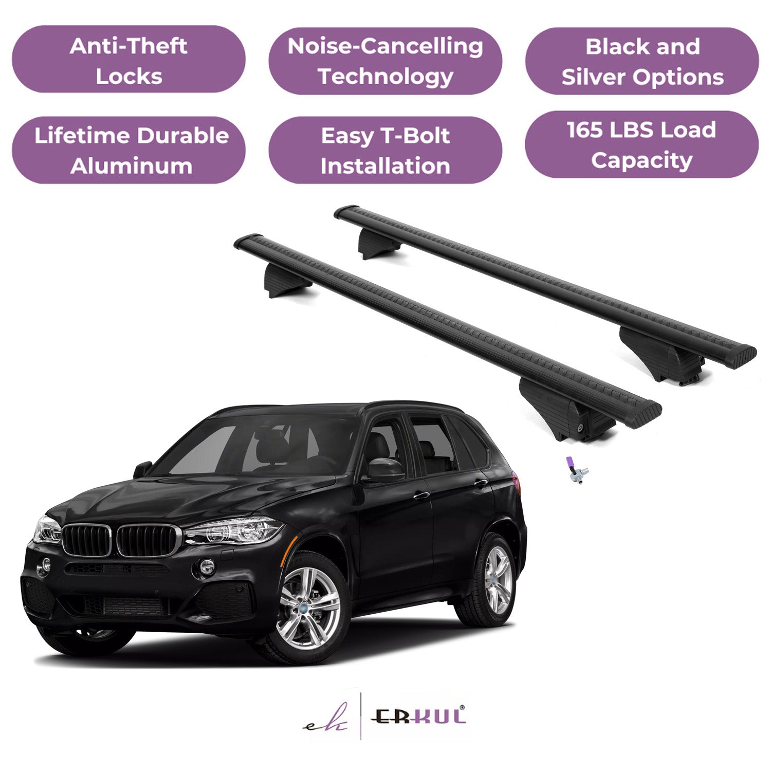 Roof Rack Cross Bars with Extended Bar Design for BMW X5 F15 2014-2018  - Black