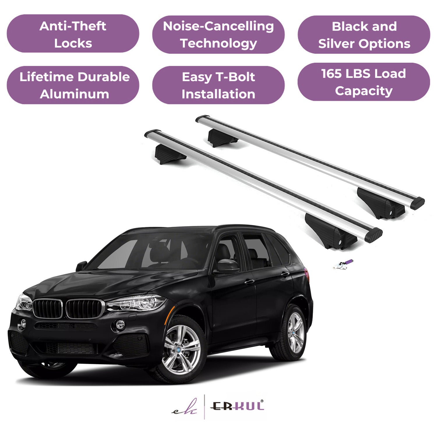 Roof Rack Cross Bars with Extended Bar Design for BMW X5 F15 2014-2018  - Silver
