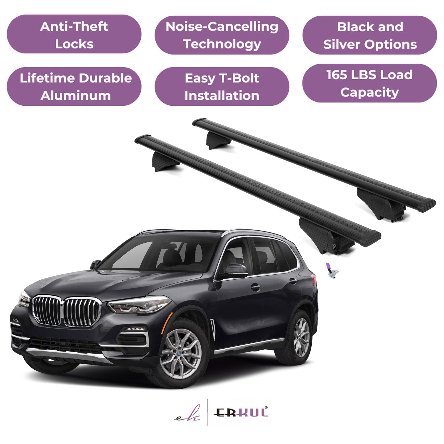 ERKUL Roof Rack Cross Bars for BMW X5 G05 2019-2025 with Flush Rails - Black