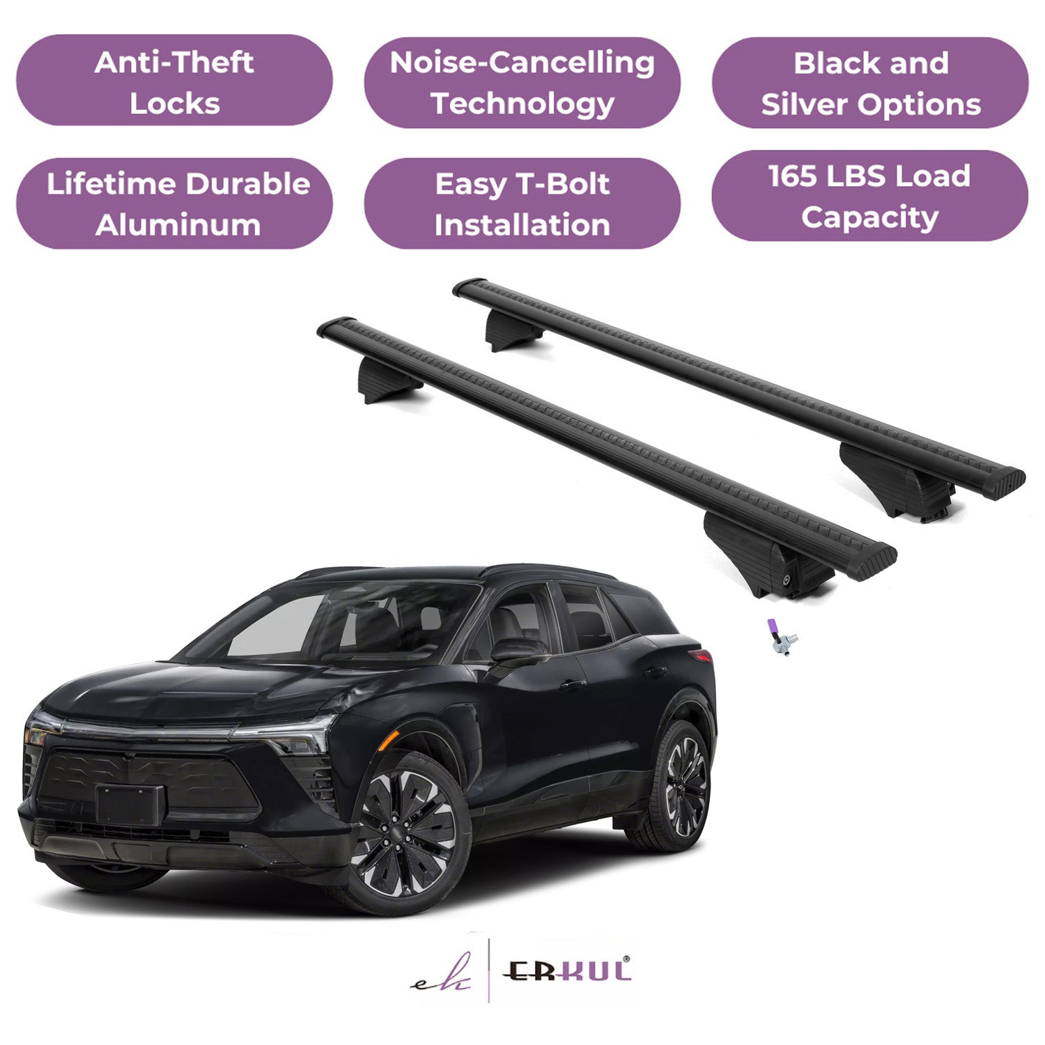 Roof Rack Cross Bars with Extended Bar Design for Chevrolet Chevy Blazer EV 2024-2025 - Black