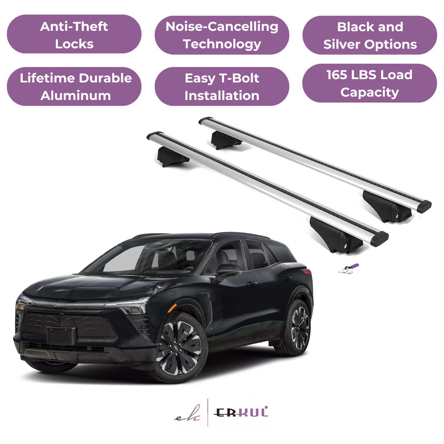 Roof Rack Cross Bars with Extended Bar Design for Chevrolet Chevy Blazer EV 2024-2025 - Silver