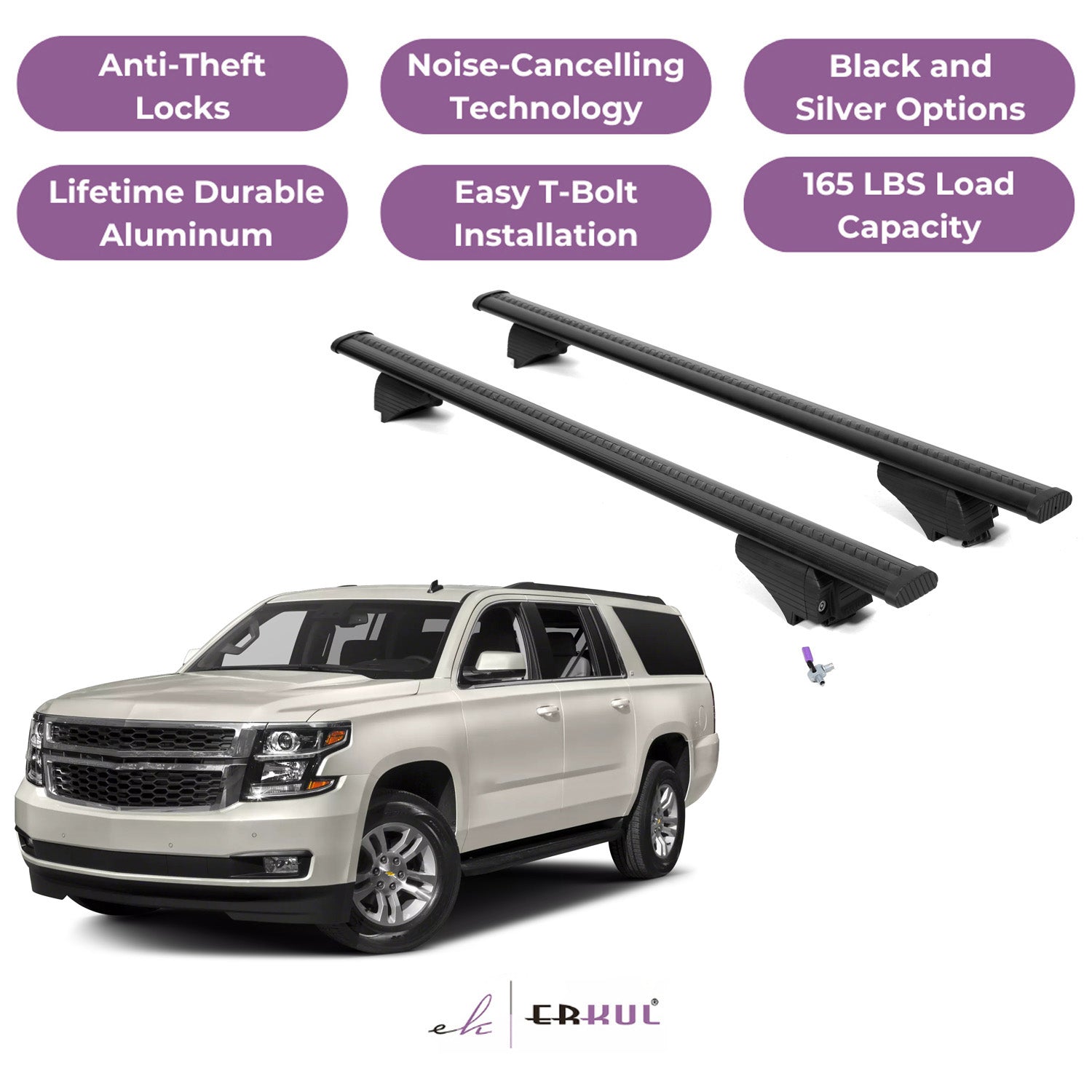 Roof Rack Cross Bars with Extended Bar Design for Chevrolet Chevy Suburban 2015-2020 - Black