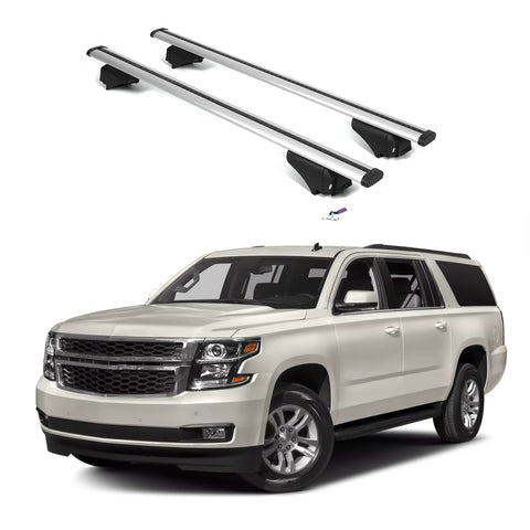 ERKUL Roof Rack Cross Bars for Chevrolet Chevy Suburban 2015-2020 | Aluminum Crossbars with Anti Theft Lock for Rooftop | Compatible with Flush Rails - Silver