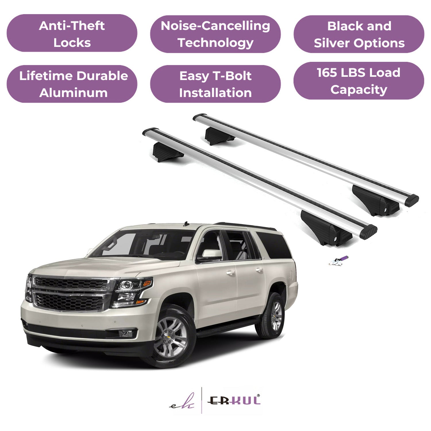 Roof Rack Cross Bars with Extended Bar Design for Chevrolet Chevy Suburban 2015-2020 - Silver