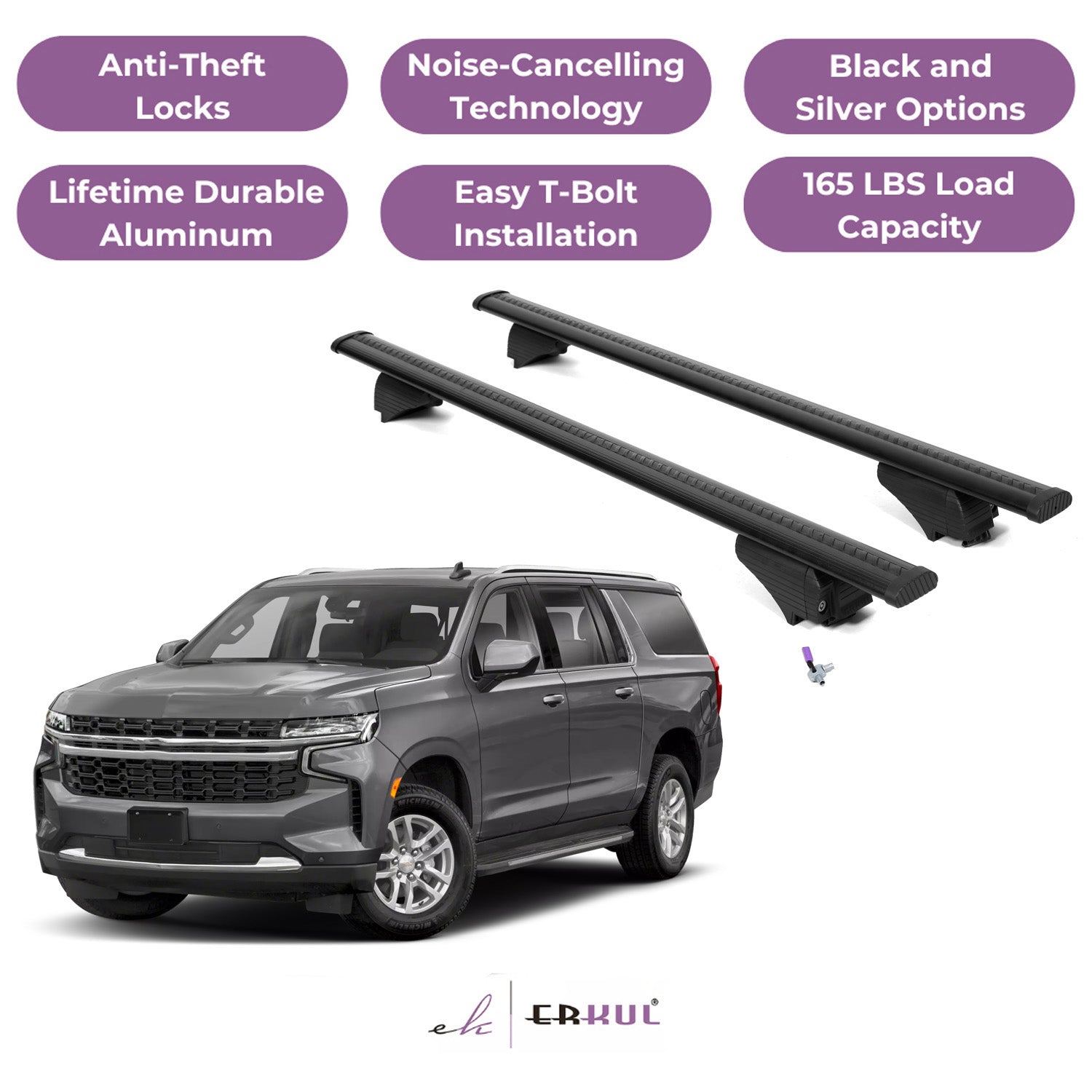 Roof Rack Cross Bars with Extended Bar Design for Chevrolet Chevy Suburban 2021-2025 - Black