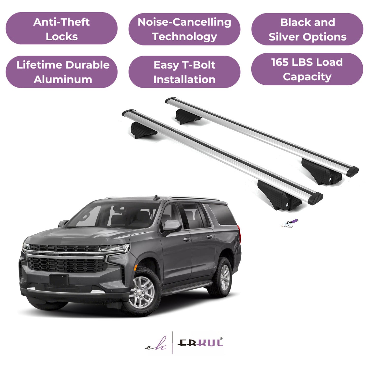 Roof Rack Cross Bars with Extended Bar Design for Chevrolet Chevy Suburban 2021-2025 - Silver