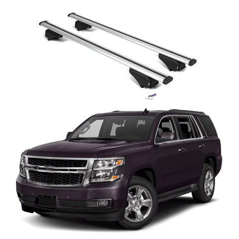 ERKUL Roof Rack Cross Bars for Chevrolet Chevy Tahoe 2015-2020 | Aluminum Crossbars with Anti Theft Lock for Rooftop | Compatible with Flush Rails - Silver