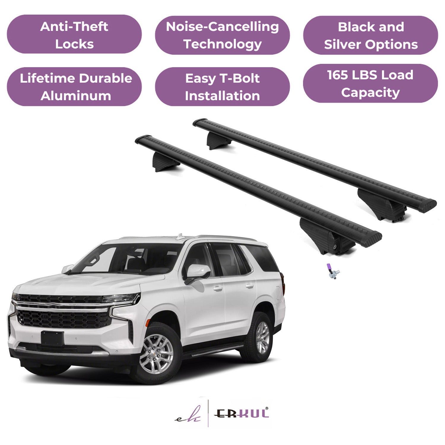 Roof Rack Cross Bars with Extended Bar Design for Chevy Tahoe 2021-2025  - Black